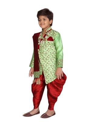 Green plain silk blend boys-indo-western-dress 2