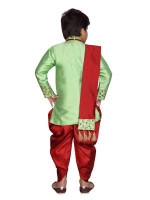 Green plain silk blend boys-indo-western-dress 3