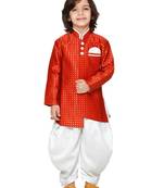 Red printed silk blend boys-indo-western-dress
