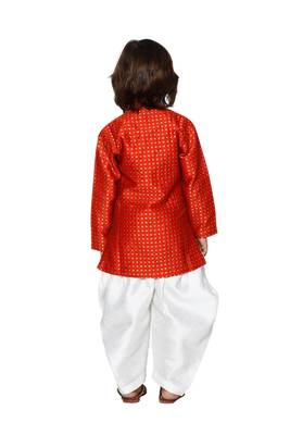 Red printed silk blend boys-indo-western-dress 3