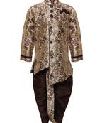 Brown printed jacquard boys-indo-western-dress