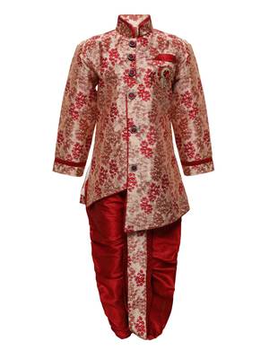 Maroon printed jacquard boys-indo-western-dress 1