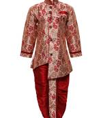 Maroon printed jacquard boys-indo-western-dress
