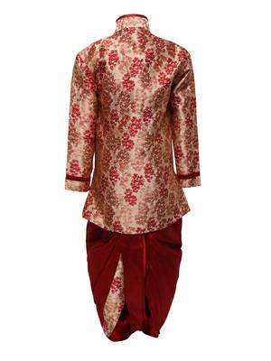 Maroon printed jacquard boys-indo-western-dress 2