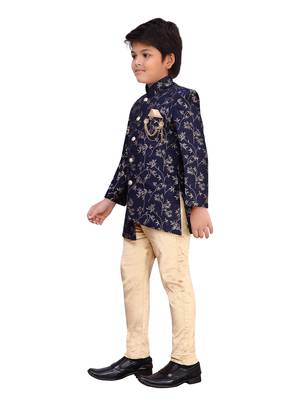 Blue printed corduroy boys-sherwani 2