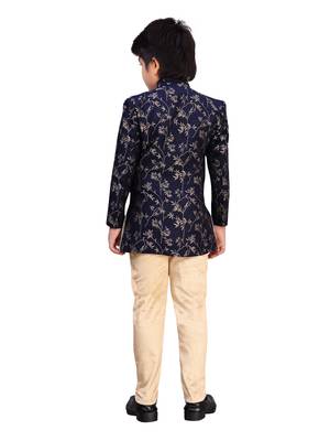 Blue printed corduroy boys-sherwani 3