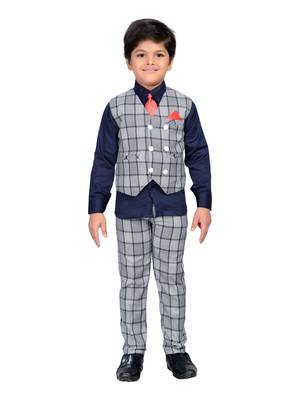 Blue printed blended cotton boys-suit 1