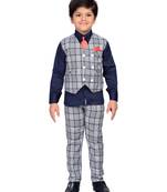 Blue printed blended cotton boys-suit