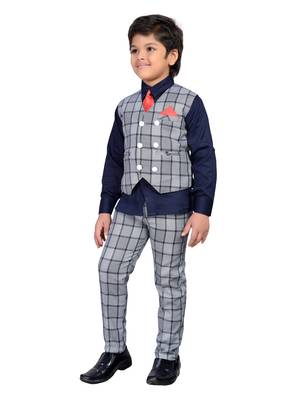Blue printed blended cotton boys-suit 2