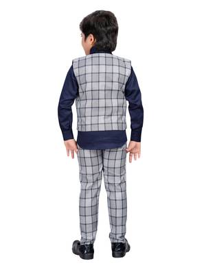 Blue printed blended cotton boys-suit 3