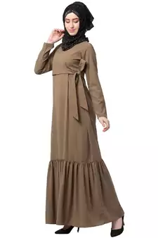 Designer Frilled Abaya- Beige