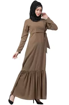 Designer Frilled Abaya- Beige