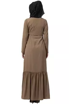 Designer Frilled Abaya- Beige