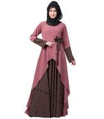 Polka Dotted Asymmetrical Dress Abaya- Puce Pink-Wine