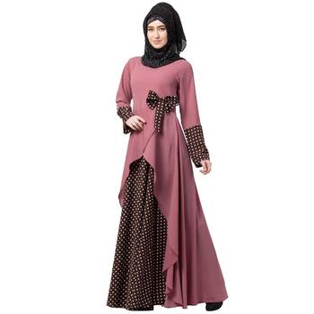 Polka Dotted Asymmetrical Dress Abaya- Puce Pink-Wine 2