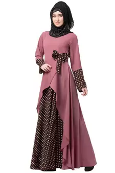 Polka Dotted Asymmetrical Dress Abaya- Puce Pink-Wine