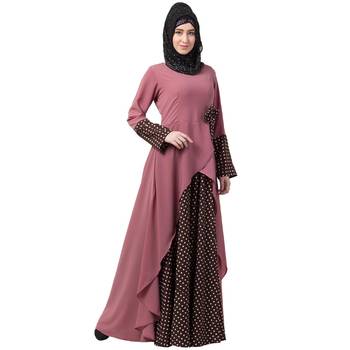 Polka Dotted Asymmetrical Dress Abaya- Puce Pink-Wine 3