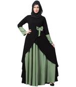 Polka Dotted Asymmetrical Dress Abaya- Green-Black