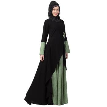 Polka Dotted Asymmetrical Dress Abaya- Green-Black 3
