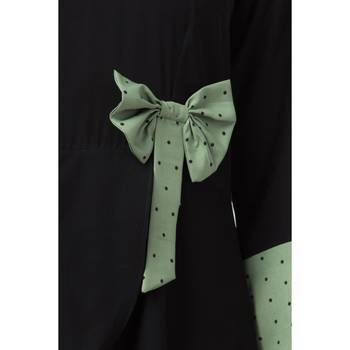 Polka Dotted Asymmetrical Dress Abaya- Green-Black 5