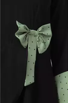 Polka Dotted Asymmetrical Dress Abaya- Green-Black