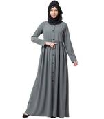 Front Open Abaya With Pintucks- Grey
