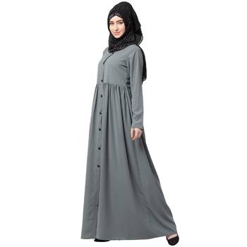 Front Open Abaya With Pintucks- Grey 2