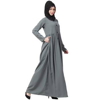 Front Open Abaya With Pintucks- Grey 3