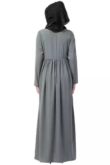 Front Open Abaya With Pintucks- Grey