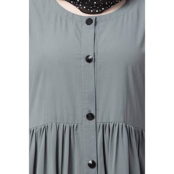Front Open Abaya With Pintucks- Grey 5