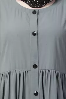 Front Open Abaya With Pintucks- Grey