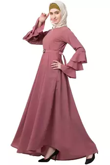 Umbrella Abaya With Bell Sleeves- Puce Pink