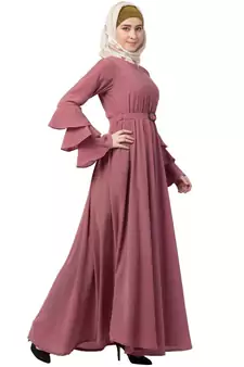 Umbrella Abaya With Bell Sleeves- Puce Pink