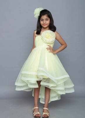 Yellow Plain Polyester Kids Frocks 1