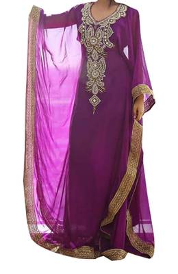 purple georgette moroccan islamic dubai kaftan farasha zari and stone work dress 1