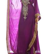 purple georgette moroccan islamic dubai kaftan farasha zari and stone work dress