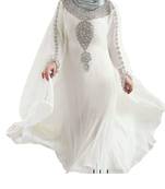 Grand White Moroccan Kaftan Gown with Heavy Silver Beaded Work | Luxury Bridal & Event Dress