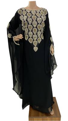 black moroccan islamic dubai kaftan farasha zari and stone work dress 1