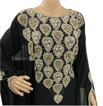 black moroccan islamic dubai kaftan farasha zari and stone work dress 2