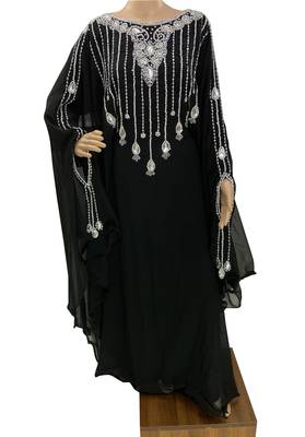 black moroccan islamic dubai kaftan farasha zari and stone work dress 1