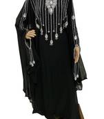 black moroccan islamic dubai kaftan farasha zari and stone work dress