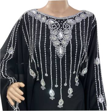 black moroccan islamic dubai kaftan farasha zari and stone work dress 2