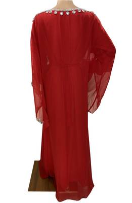 red moroccan islamic dubai kaftan farasha zari and stone work dress 3