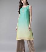 Yellow printed georgette ethnic-kurtis