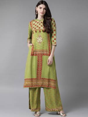 Green printed rayon salwar 1