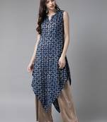 Navy-blue printed rayon ethnic-kurtis