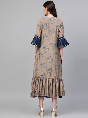 Beige printed liva long-kurtis 2