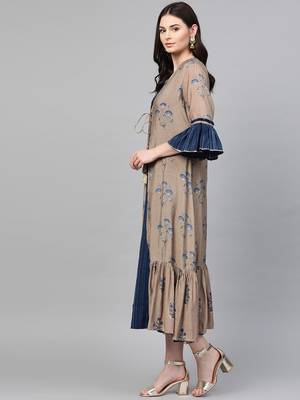 Beige printed liva long-kurtis 4