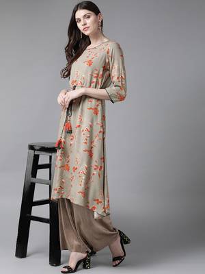 Grey printed liva ethnic-kurtis 4