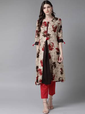 Grey printed liva ethnic-kurtis 1